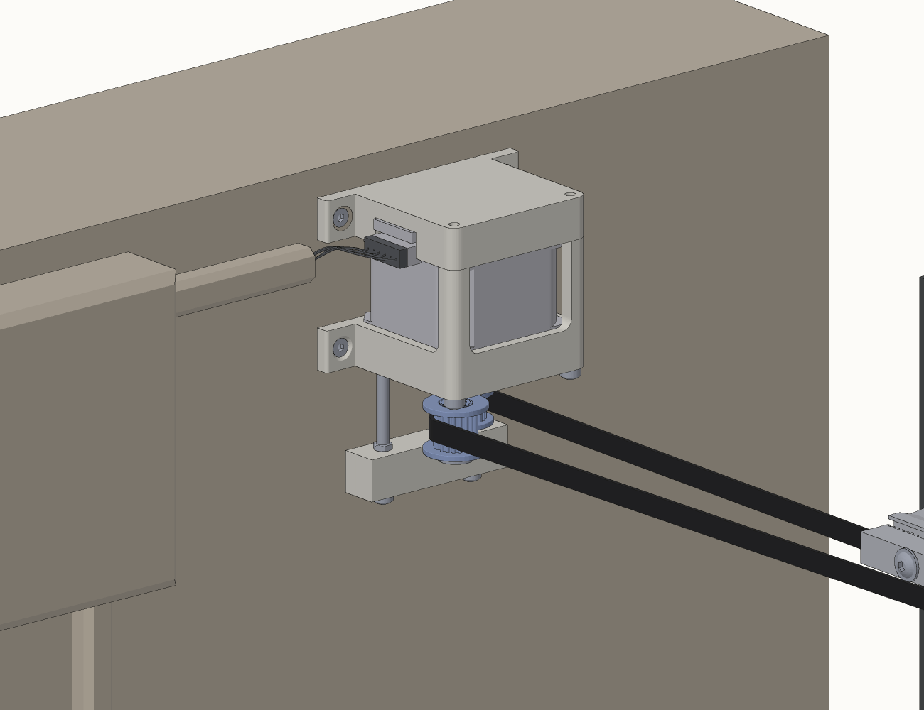 Detail of the motor bracket and drive pulley